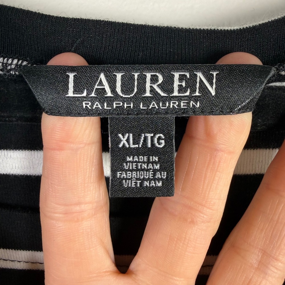 Lauren Ralph Lauren Black White Stripe Stretch Knit A-Line Midi Dress Size XL - Picture 2 of 4